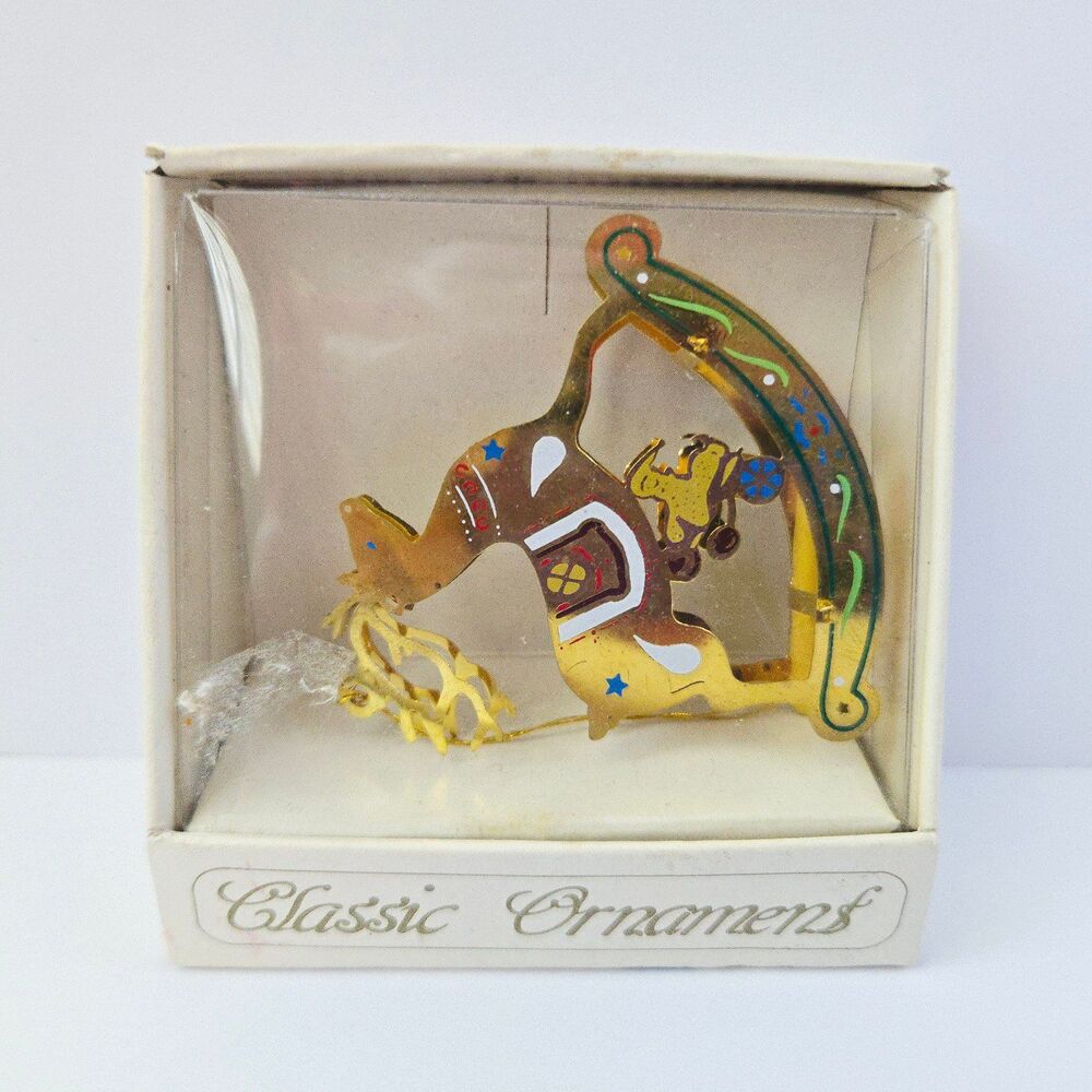 Vintage Classic Ornaments Brass Rocking Horse Christmas Ornament Gold Tone